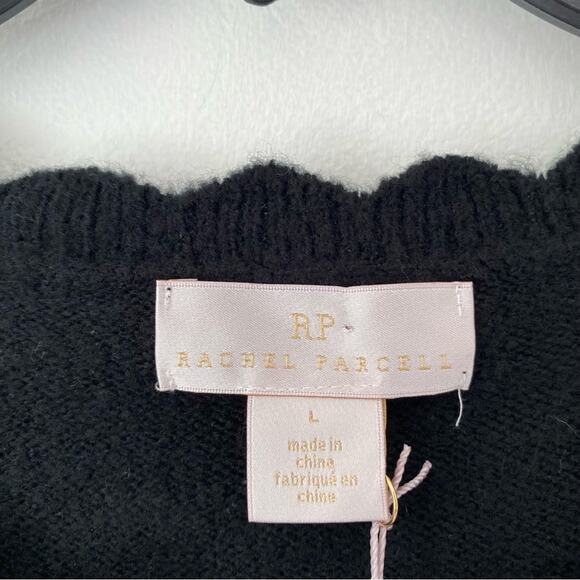 Rachel Parcell Black Sweater Scallop Neck Pearl Button Sleeve NWTs size large - Picture 9 of 9